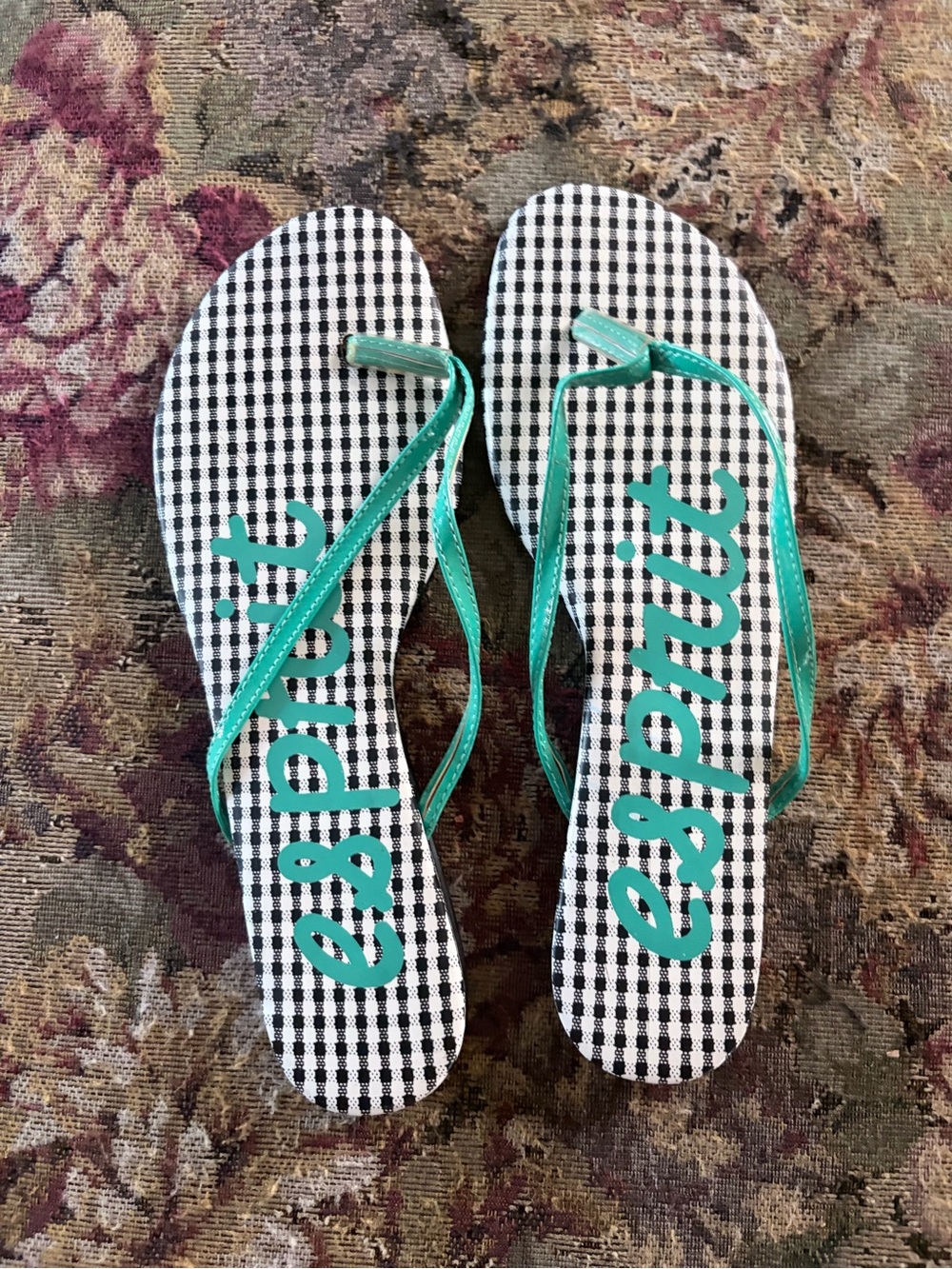 Green flip flop sandals